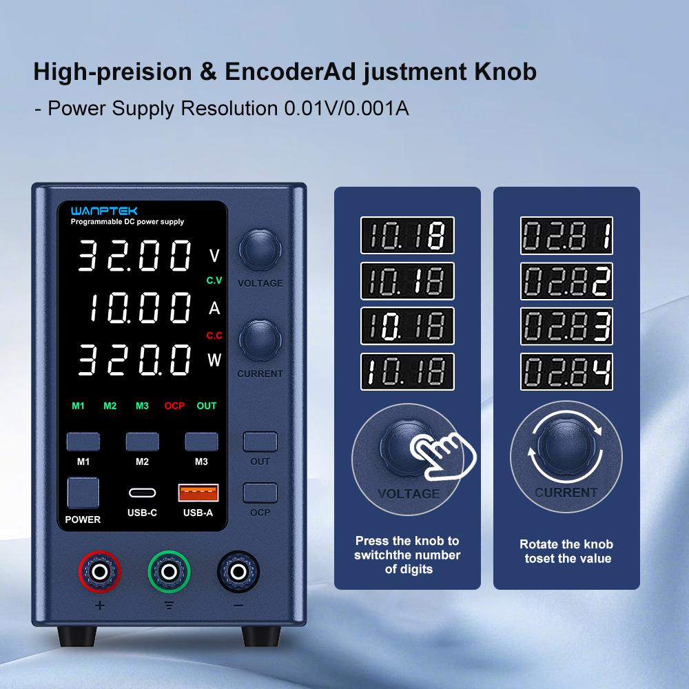Laboratory power supply 32V 10A adjustable DC power supply with three sets of data storage With USB and Type-C fast charging