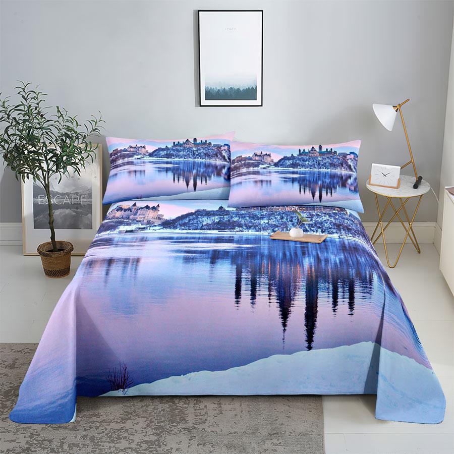 Bed Sheet Pillowcase Bedding Set Linens Cover Senic Queen King Double Size 220x240 Trees for Bedroom Soft Twin Full Single New