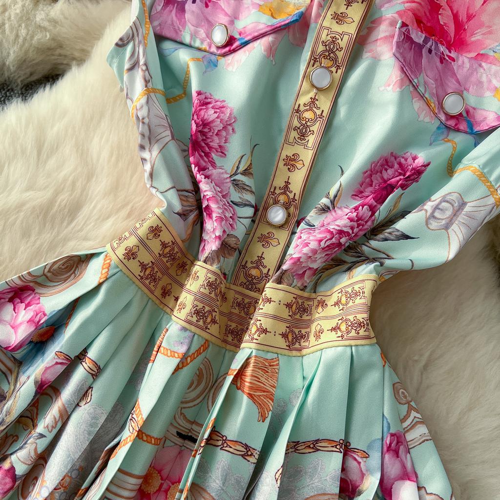 Франция Элегантный Винтаж Тонкий Вечернее Платье Женщины Печати Пуговицы Плиссированное Длинное Вечернее Платье Женщин Повседневный Шикарный Праздничная Одежда Новинка