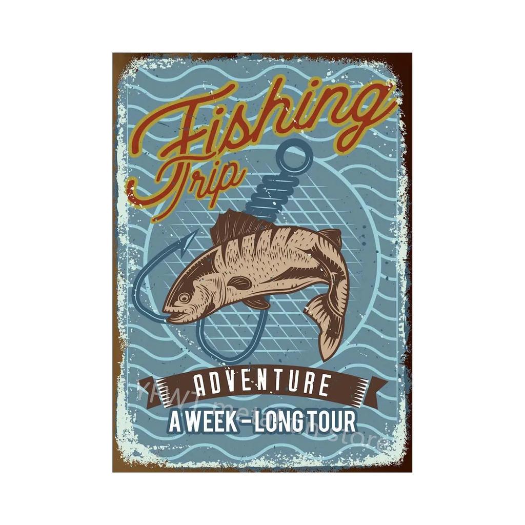 Fishing Rules Metal Tin Sign Fishing Sign Vintage Metal Plate for Wall Poster Farm Art Decoration Retro Stickers Plaques