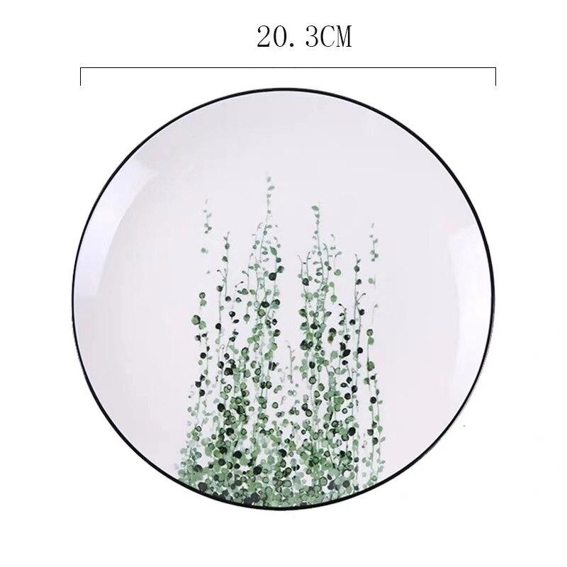Nordic Creative Round Green Plants Porcelain Dinner Plate 8 Inch Tableware Ceramic Dessert Steak Plate Dinnerware Cake Dish