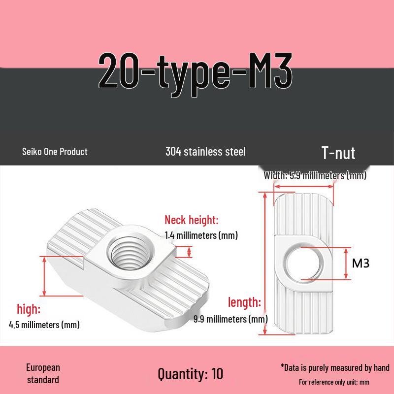 European Standard T-Slot Aluminum Profile Nuts: Wing Nuts M3-M8, Types 20/30/40/45.