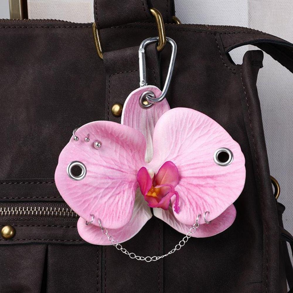 Keyring Imitation Flower Pendant Rivet Bag Pendant Zinc Zinc Alloy Phalaenopsis Orchid Keychain  Women Girls