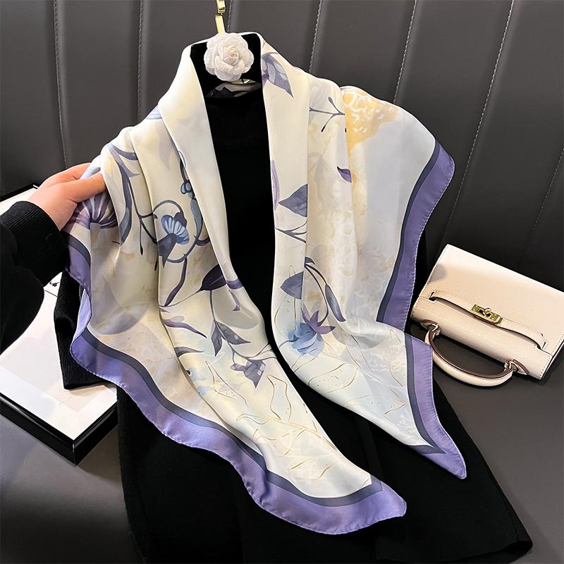 Print Satin Silk Square Scarf Hijab Women Bandana 90CM Headscarves Neckerchief Ladies Muffler Shawl Wrap Foulard Headband