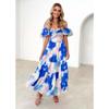 Spring/summer New Temperament Slim-fit Print Puffed Sleeves Swing High-end Dress Woman Vacation Style Beach Style
