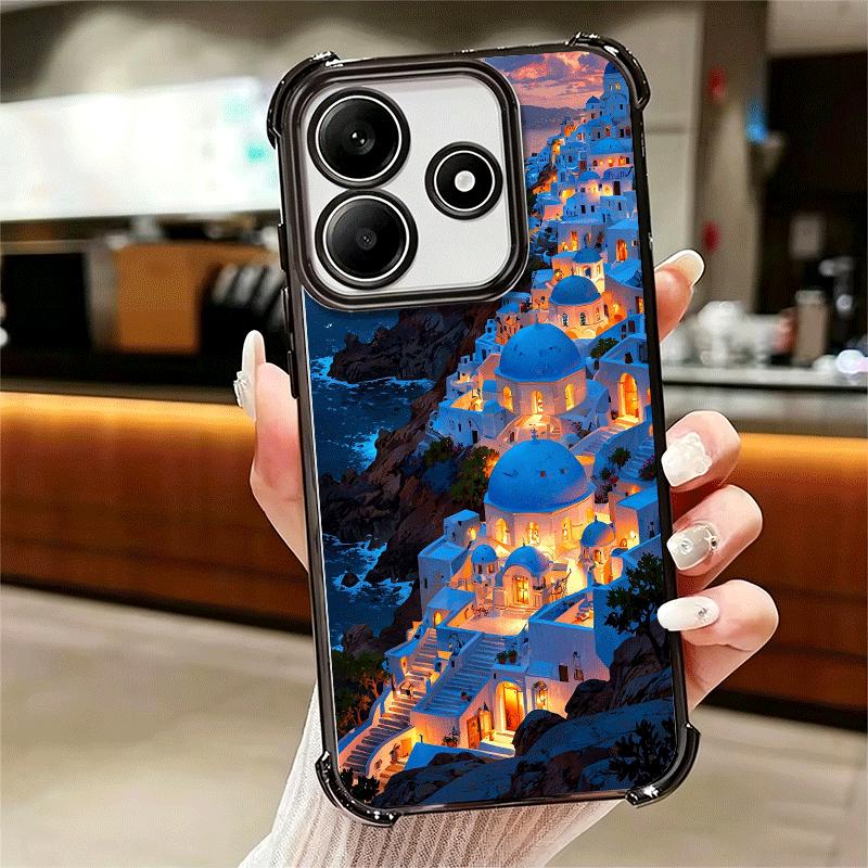 Санторини Греция Лето Мягкий Чехол Для Телефона Для Xiaomi Redmi Note 14 15 Pro Plus 13 12 11S 11T 5G 10 9S 9 Покрытие Защита От Падения Fundas