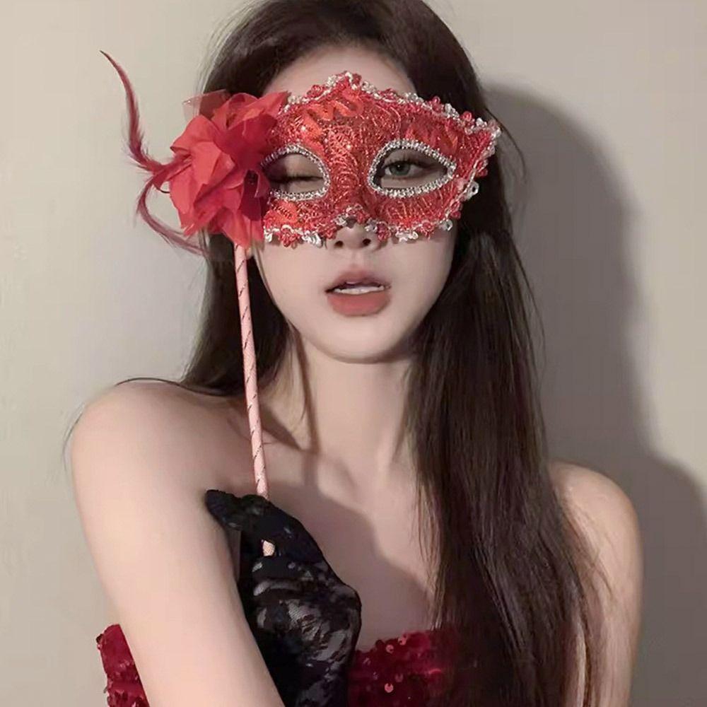 With Holding Stick Handheld Masquerade Masks Translucent Half Face Mask for Women