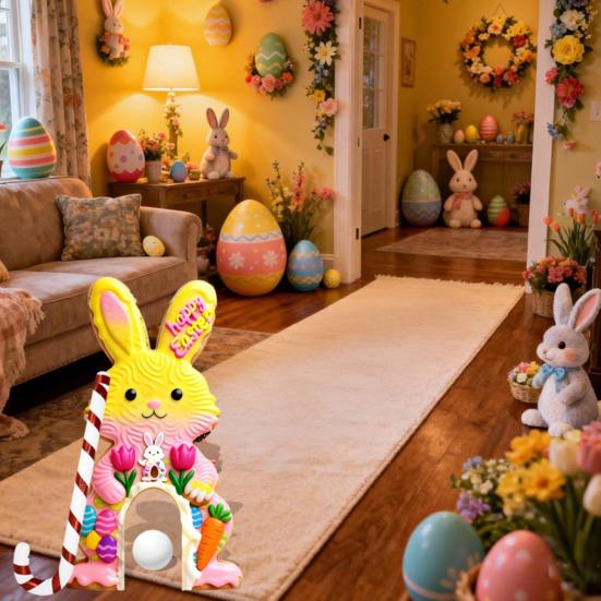 Набор для игры в пасхальный гольф Мини-трасса с кроликом, клюшка в виде леденца и мячи Забавная игра для вечеринки в помещении и на улице для детей, взрослых, семейное собрание, декор комнаты