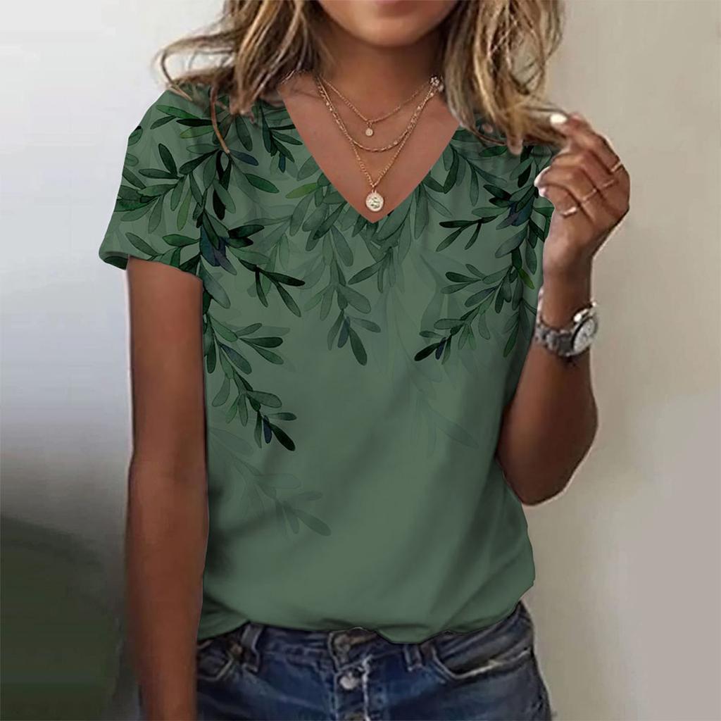 Женская модная повседневная блузка с v-образным вырезом и коротким рукавом с принтом