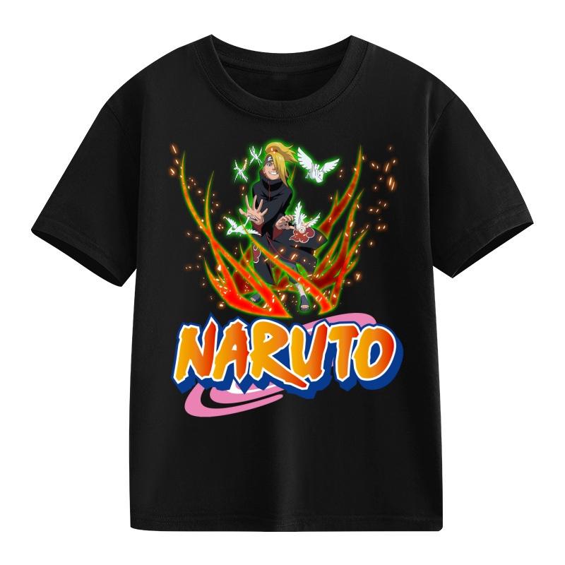 Детская футболка Наруто Узумаки Учиха Саске Хатаке Какаши Печать с персонажами аниме Хлопок Короткий рукав Мальчики Девочки Свободные Круглый вырез Топы