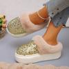 Женские хлопковые туфли на платформе большого размера, новые зимние сапоги с набивкой и утолщением, модные сапоги для снега с пайетками