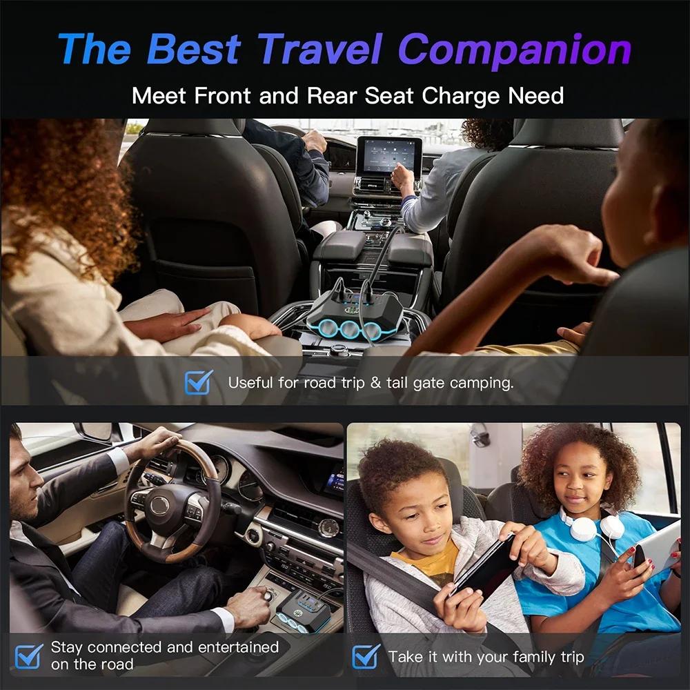 7 In 1 USB PD Socket 120W Car Cigarette Lighter Splitter 12V 24V Fast Charger Plug Phone Power Adapter with Independent Switches