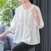 Round Neck Asymmetric Pleated White Shirt for Women In Women's Quarter-sleeved Summer New Loose Doll Shirt Shirt