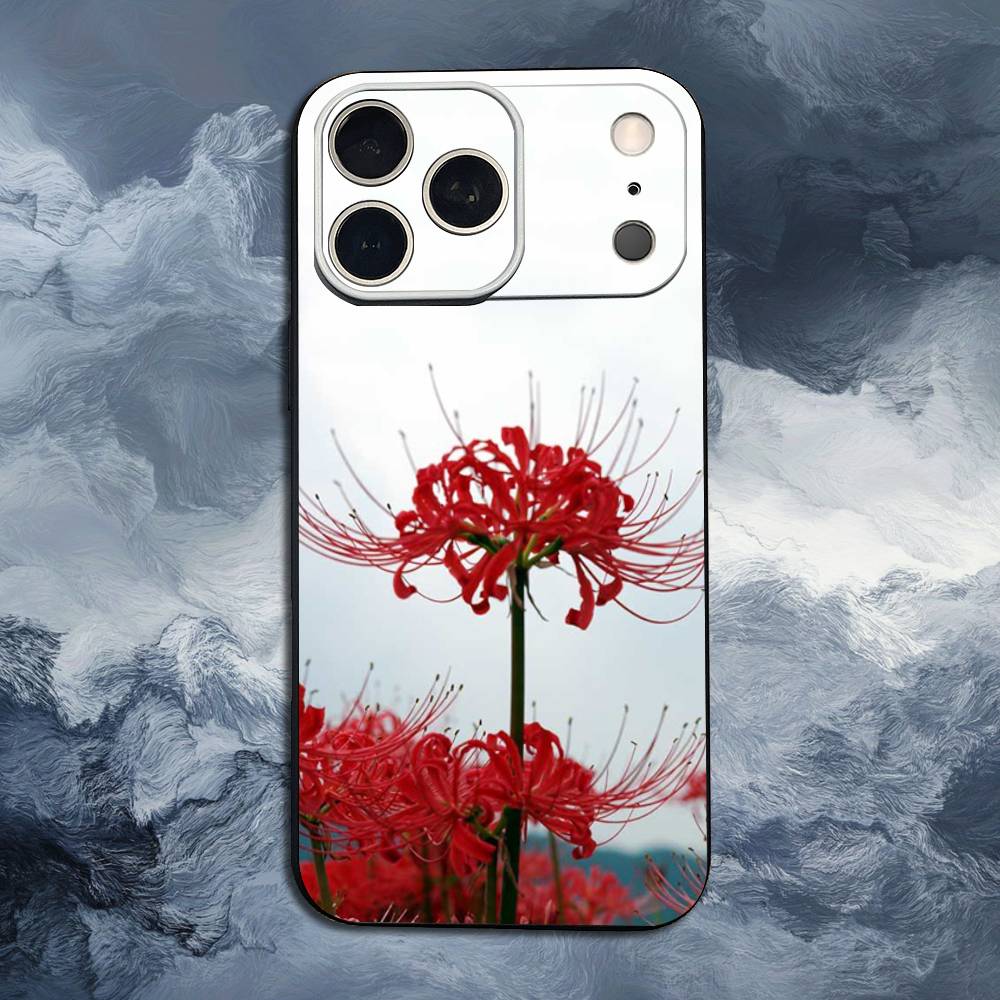 Чехол с цветами Красный Паучий Лилия для iPhone 12,14,15,16,11,17,13,X,Mini,SE,XS,Plus,Pro,Max,8,7,XR,Мягкий Силикон Черный