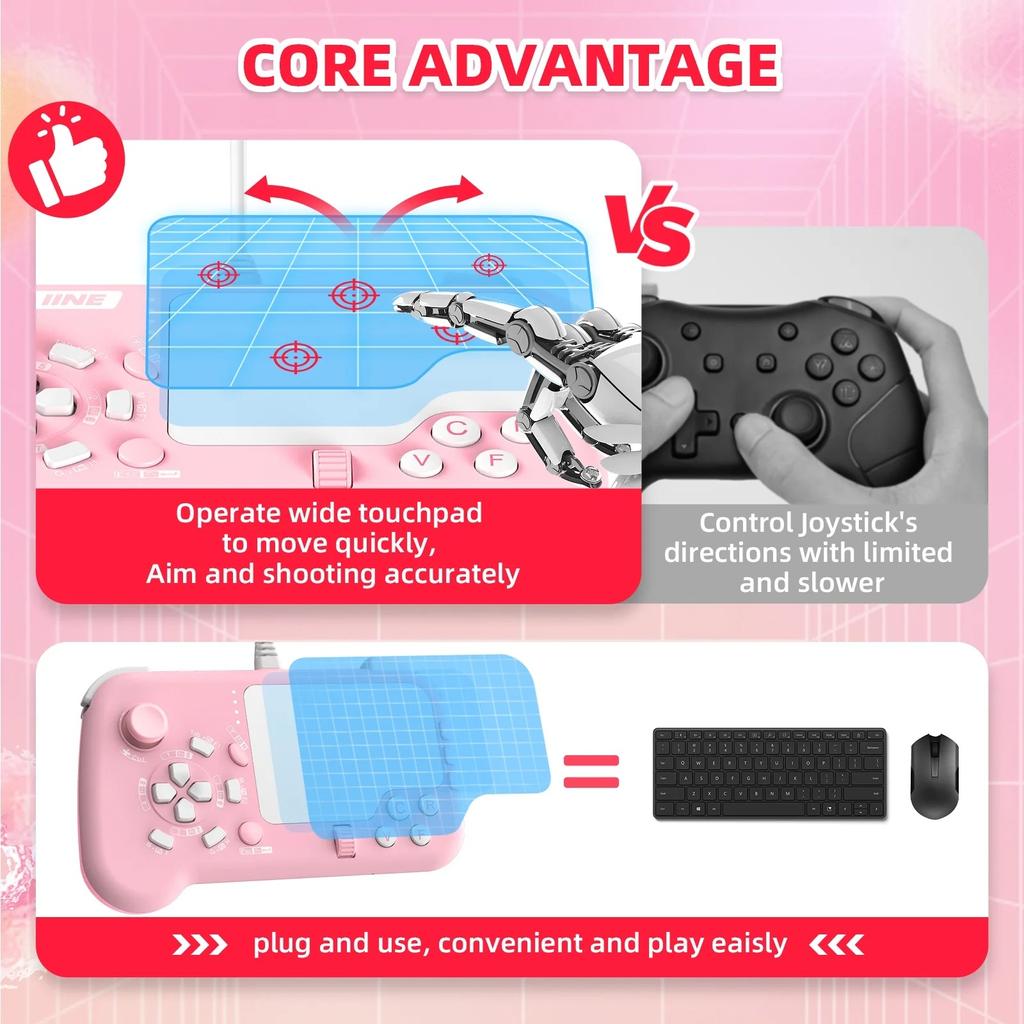 Wired USB Gaming Touchpad with Keyboard and Mouse Function,Trackpad Game Controller,Xbox X/S, Xbox One, PS5, PS4, PC, Steam, Windows 11/10, Mac OS