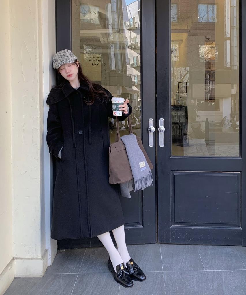 Ahwe Knit Collar Balmacaan Coat_Black