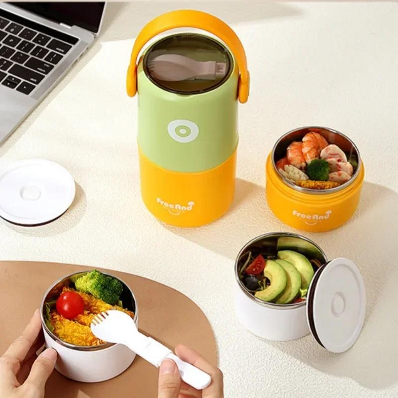 Портативный двухслойный ланч-бокс для детей, изолированный контейнер для бенто из нержавеющей стали 304 с ручкой, контейнеры для еды для офисных работников