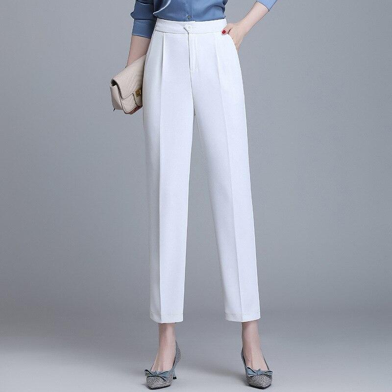 Весенне-осенние новые элегантные корейские тонкие брюки с высокой талией для отдыха в стиле Харадзюку, однотонные брюки, женские офисные брюки прямого кроя, High Street