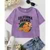California Orange Fruit Printed Women Washed Slim T-Shirt Casual Soft Short Sleeve Trendy Summer T Shirt Clothes