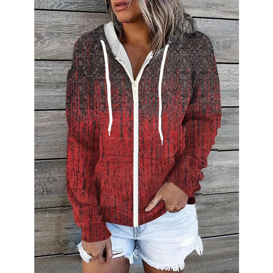 Winter Printed Hooded Sweatshirt Sportwear Coat for Women Zipper Down 3D Pocket Hoodies Autumn Women's Clothing