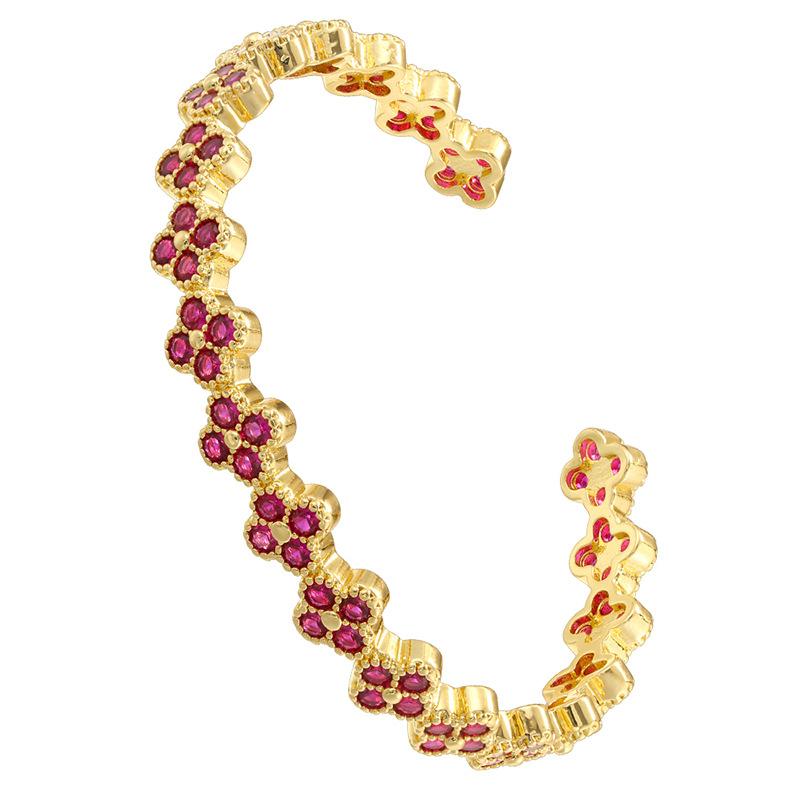 Легкая Роскошь Медь С Цветными Бриллиантами Клевер Открывающийся Регулируемый Браслет Лепесток Цветка Браслет Vl570