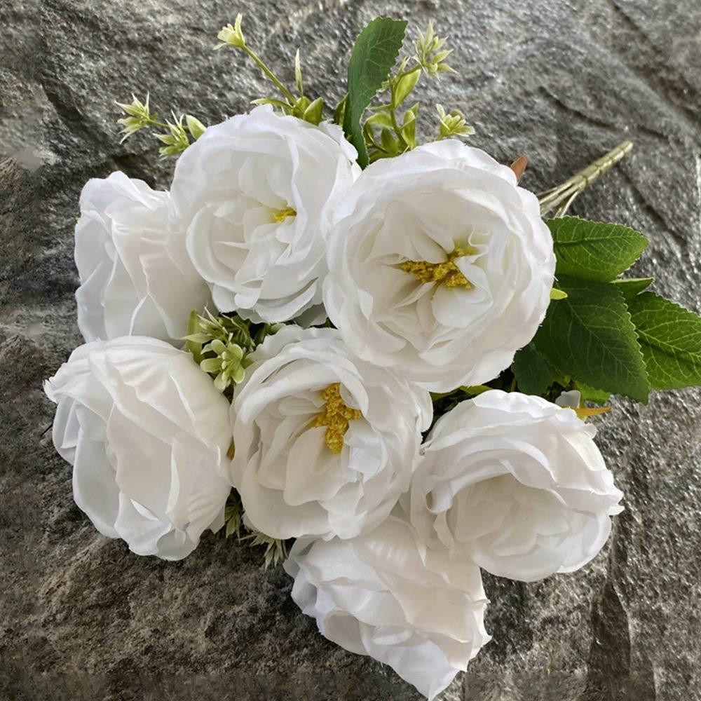 7 Heads Artificial Flower Rose Brushed Fabric Petal Flower Bouquet Faux Austin Rose  Party Supplies