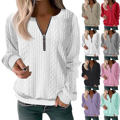 Женская модная повседневная толстовка с V-образным вырезом и застежкой-молнией, однотонная, с длинным рукавом