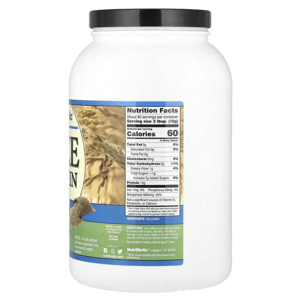 Raw, Rice Protein, Plain, 1.36Kg(3Lbs)