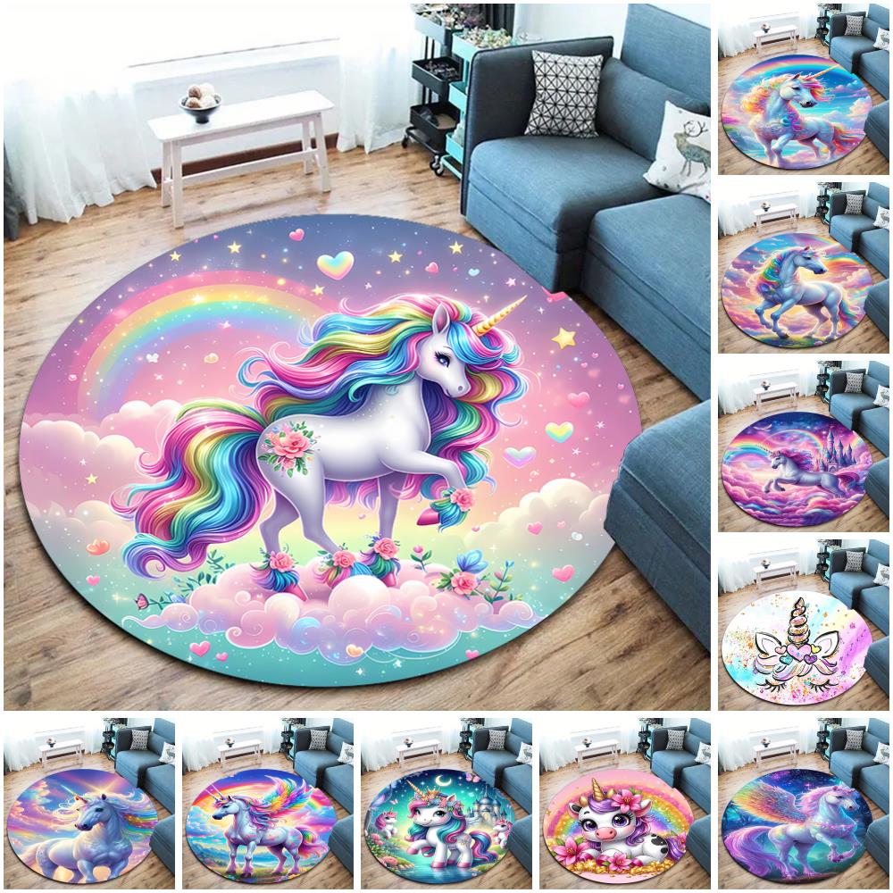 1Pc Cute unicorn Circular Print Rug - home decoration Carpet For Living Room Bedroom Flooring Computer Chair Area Rug