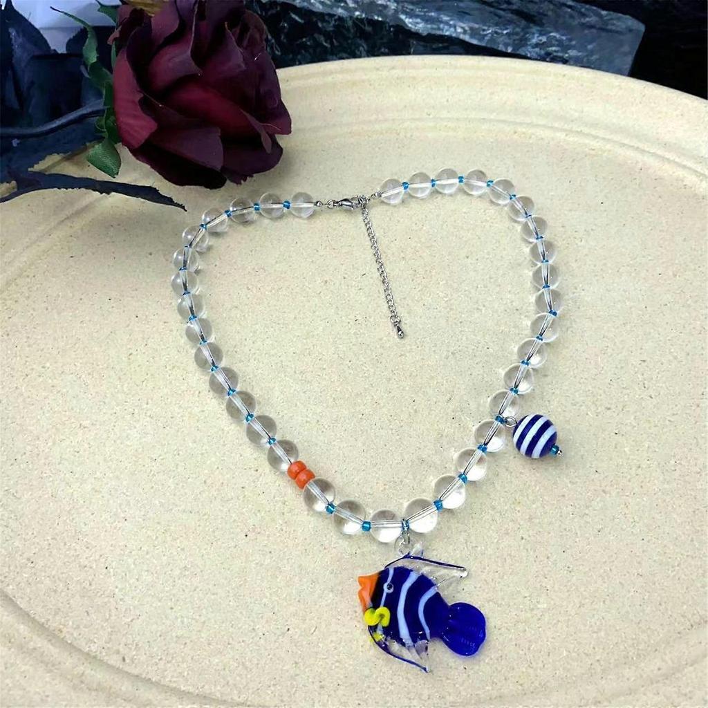 Elegant Blue Fish Pendant Necklace Adjustable Chain Necklace Glass Charm Necklace Fashion Accessory Present for Women
