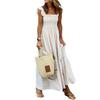 Square Collar Sleeveless Women Dress Elastic Chest Wrap Ruffle Large Hem Women Plaid Print Sling Maxi Dress