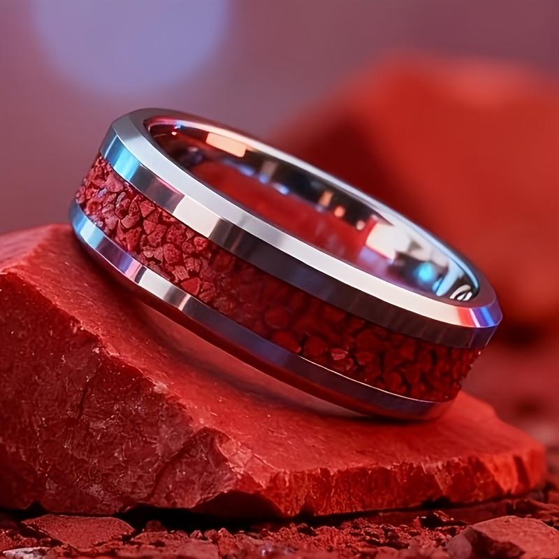 Fashion Men Stainless Steel Rings, 8mm Cyberpunk Rainbow Aurora Grain Inlay Rings for Men High Polished Wedding Bands Jewelry
