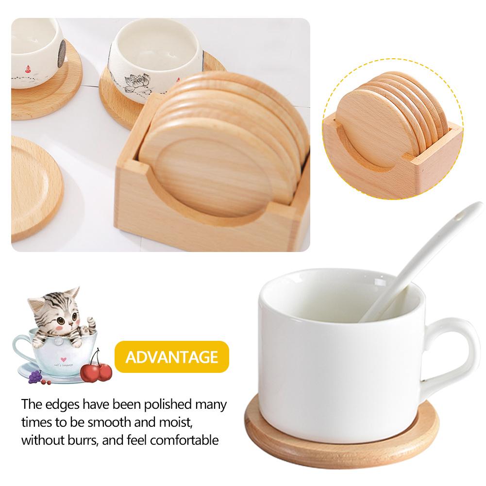 6 шт. подставки под чашки из бука в японском стиле, деревянные подставки под чашки, круглая форма, изоляционный коврик для чашки кофе и чая