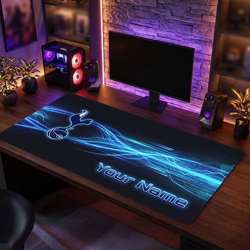 Tottenham Hotspur FC Custom Large Mouse Pad, Personalized Name Text Print, Football Logo Non‑Slip Desk Mat Gaming Gift