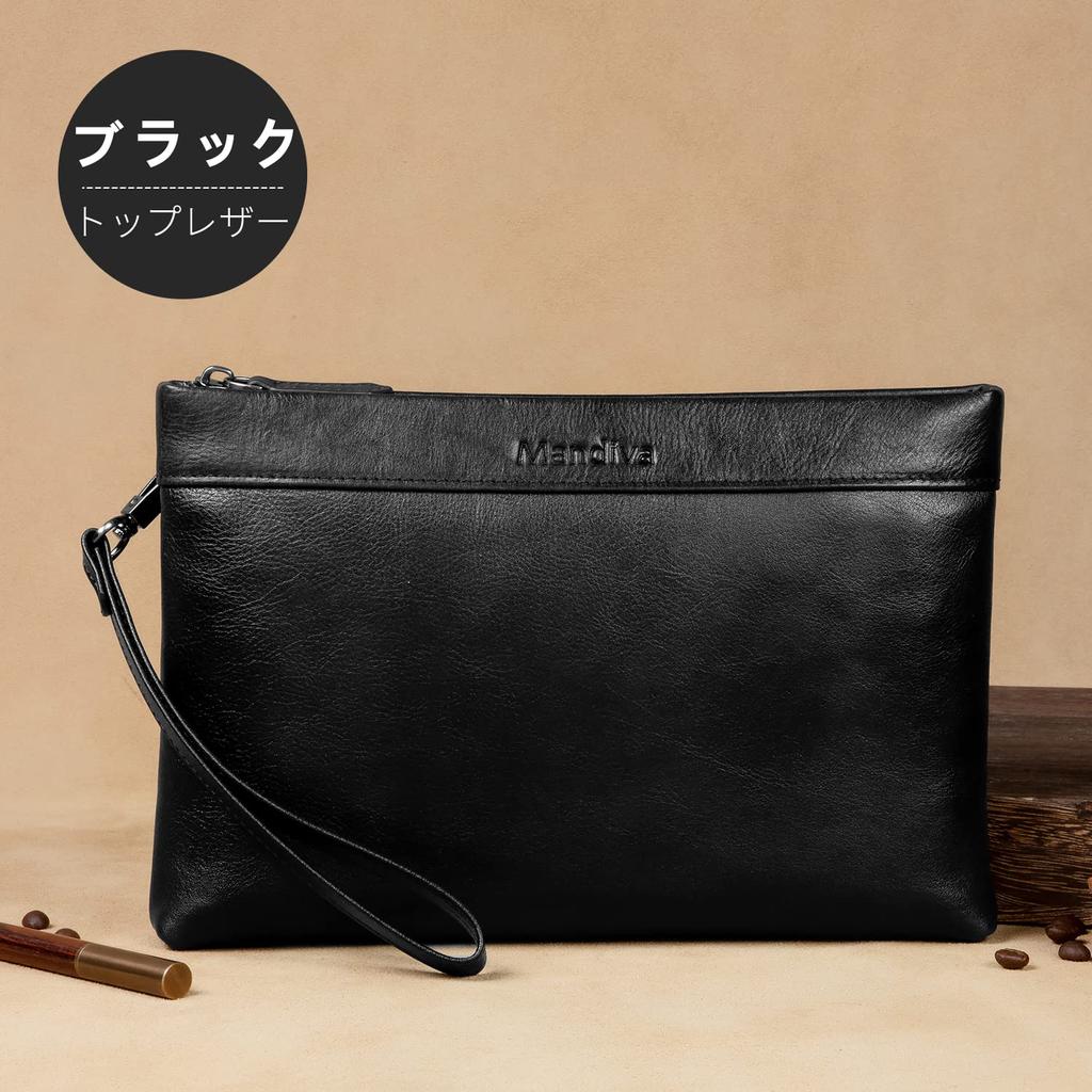 Clutch Second Genuine Leather Large Top Leather [Mandiva] Bag, Bag, Men's, Wedding, Handbag, Capacity, (Black 02)