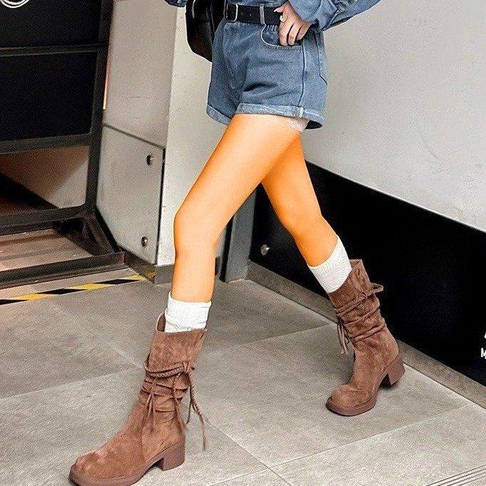 New Style Spring and Autumn Women's Luxury Retro Style Boots Thick Heel Long Tube Slim Stacked Middle Tube Boots