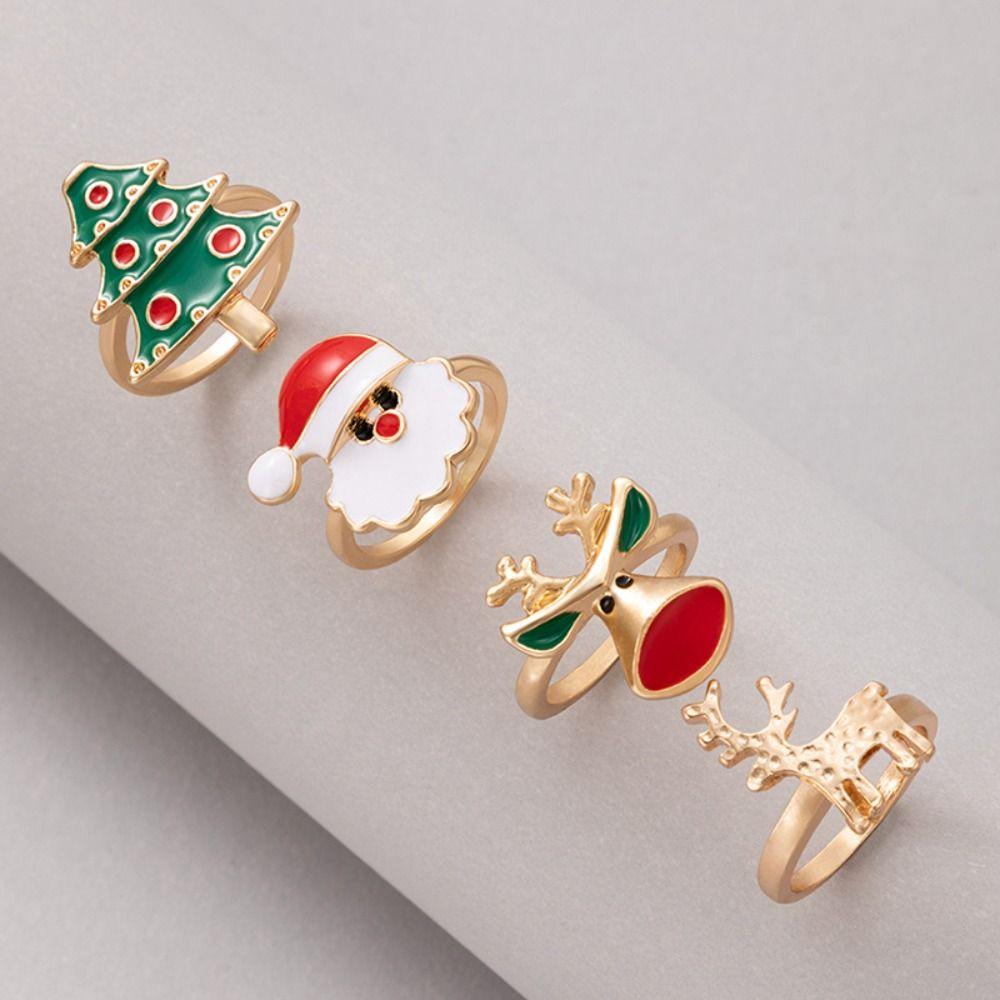 Elk Christmas Ring Set Dripping Oil Xmas Jewelry Ornaments Creative Enamel Santa Claus Ring Friend