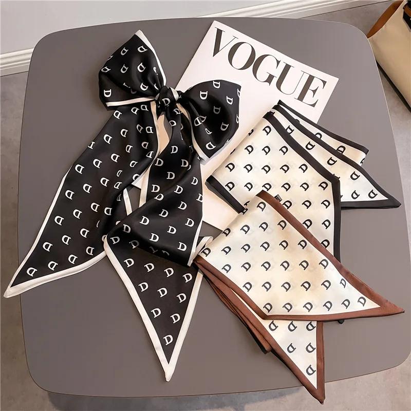 Long Neckerchief Skinny Hair Bands Women Silk Scarfs Fashion Headbands Bag Scarves Print Hairband Neck Scarf For Ladies 14x147cm