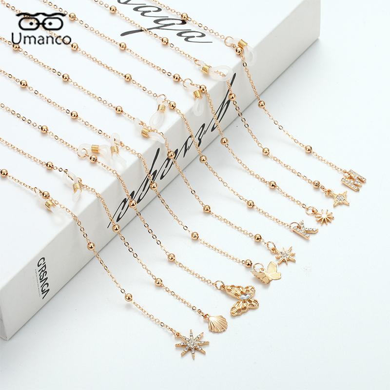 70 см золотистая цепочка для очков для женщин, элегантная подвеска в форме луны и солнца с буквами-бабочками, ремешок с подвеской, противоскользящие очки на шею, ювелирные изделия в подарок