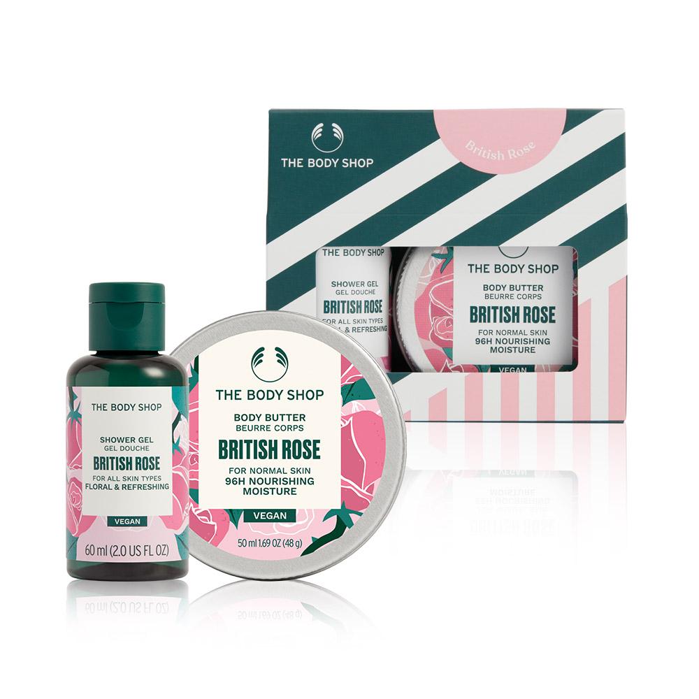 The Body Shop Мини-набор для путешествий 'Британская роза': гель для душа и масло для тела (+Корзина для покупок)