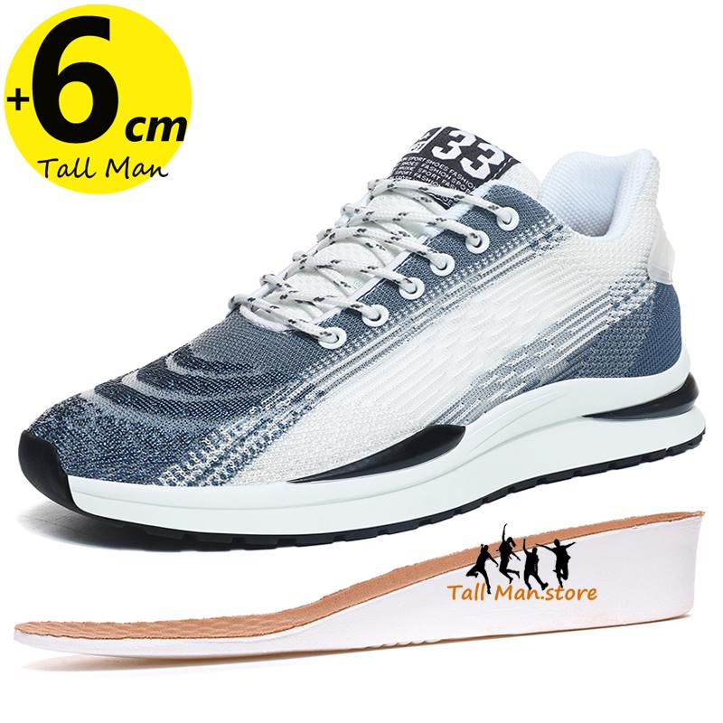 Men Sneakers High Elevator Shoes Man Sports Lift Height Increase Insole 6Cm Mesh Plus Size 37-44