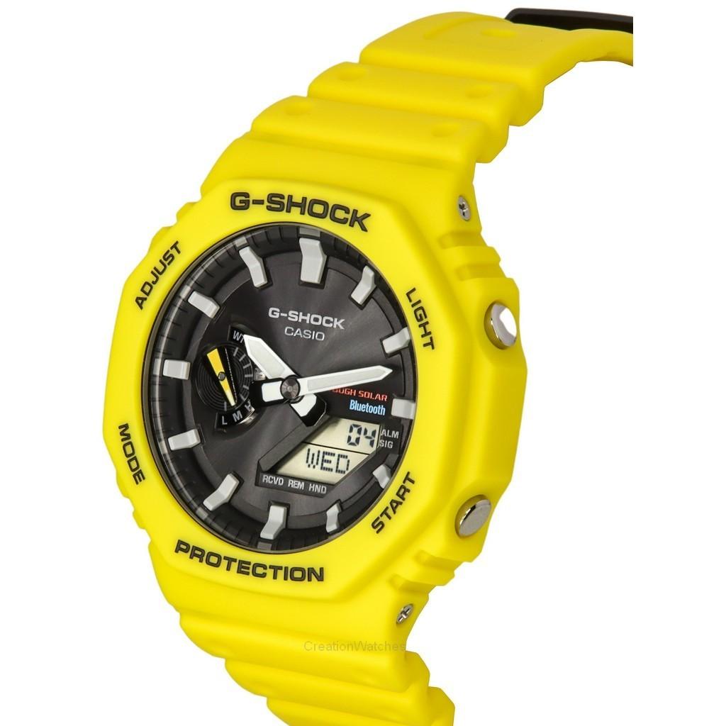 Casio Аналоговые цифровые мужские часы G-Shock Mobile Link с желтым полимерным ремешком и черным циферблатом на солнечной батарее GA-B2100C-9A 200M