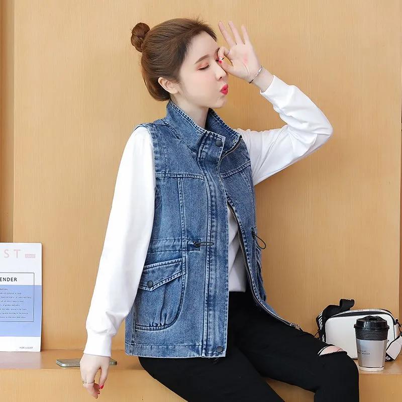 Женская джинсовая куртка средней длины на завязках на весну и осень, однотонный свободный элегантный топ