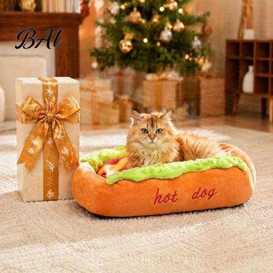 Washable Cat Nest Hot Dog Pet Bed, Removable Mat, Cozy Plush Playful Animal Bed Cute for Small Dogs Cats Indoor Use Cover