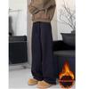 Men's Black Velvet Wide-Leg Sweatpants: Autumn/Winter Casual Sports Drape