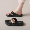 Цветочные тапочки для женщин, летние, плоская подошва, нескользящая, толстая подошва, верхняя одежда, модные пляжные сандалии