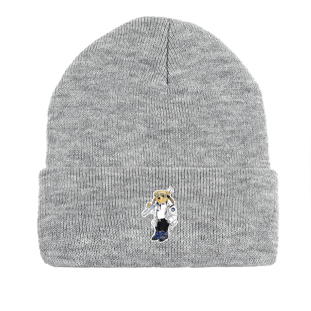 Ski Bear Winter Knit Cap Beanie, Animal Woman Cap Stretchable Stretchy Sporting Gorro Knitted Hat Beanie