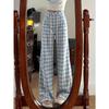 2024 Trendy Blue Plaid High-Waisted Wide-Leg Casual Pants for Women