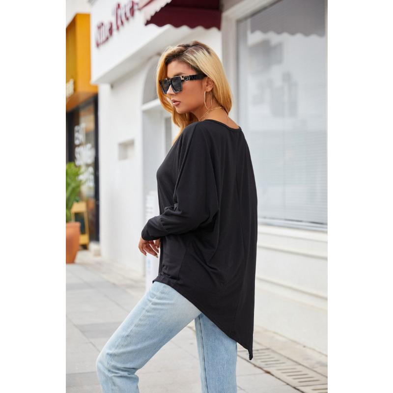 Spring and Autumn Women's Blouse Long-sleeved Irregular T-shirt Casual Loose Plus Size Tops