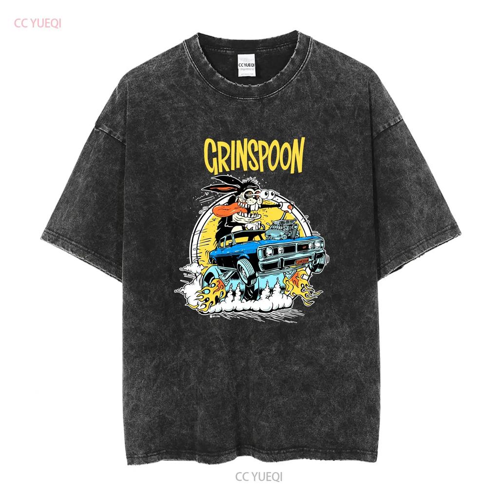 Grinspoon T Shirt Medium long sleeves vintage Washed Soft Comfortable homme graphic fashion Top For Everyday Wear Slightly